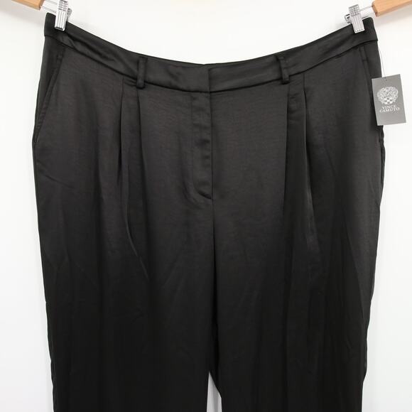 Vince Camuto Dress Pants Black Wide Leg Front Pleat Satin Pleated Trousers 24W - Picture 3 of 12